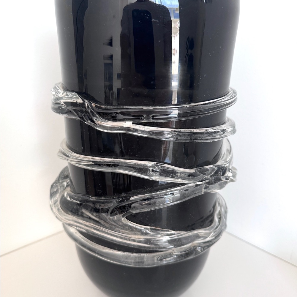 Large Clear Glass Vase - Clear Glass Bands - hand blown - Murano-style